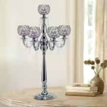 Modern 5 Arms Crystal Candlestick Holder Tabletop Ornament for Home Decor