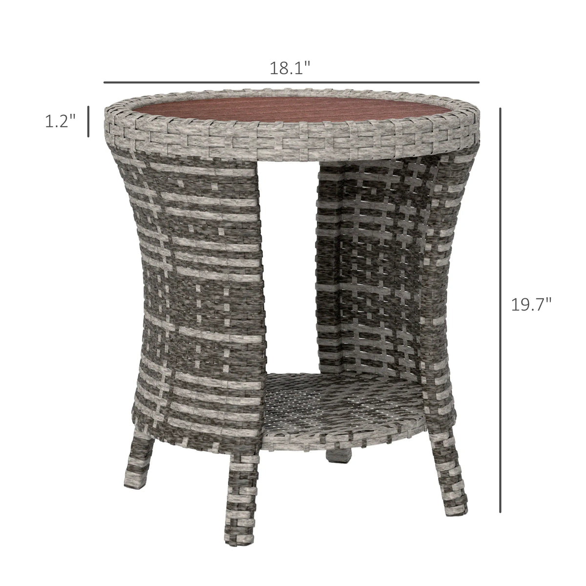 46 cm Wicker Coffee Table 2-Tier Outdoor Side Table Mixed Gray