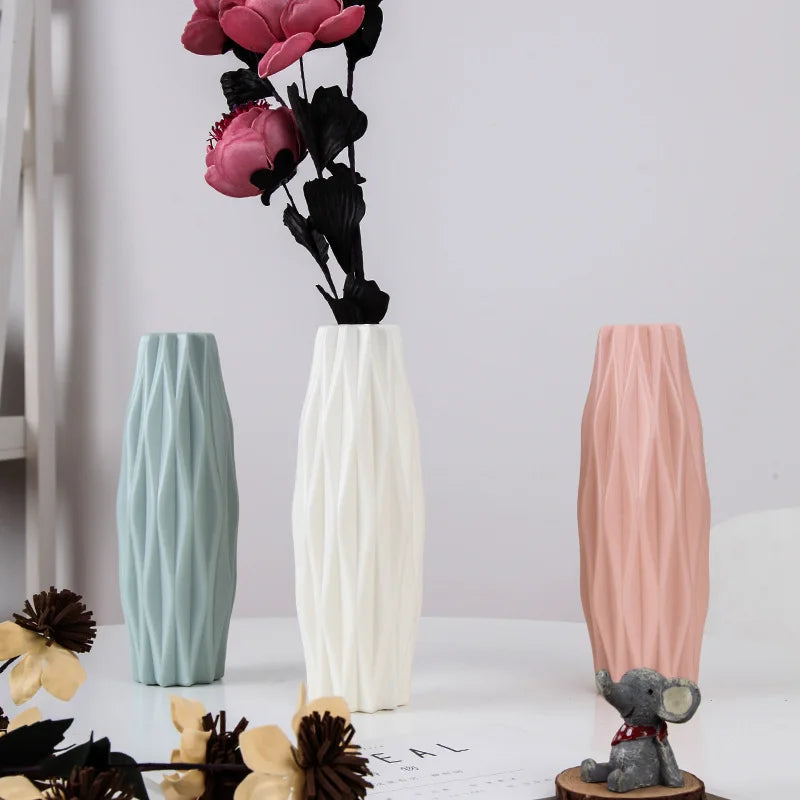 Modern Plastic Flower Vase Pot Tabletop Ornament for Home Decor