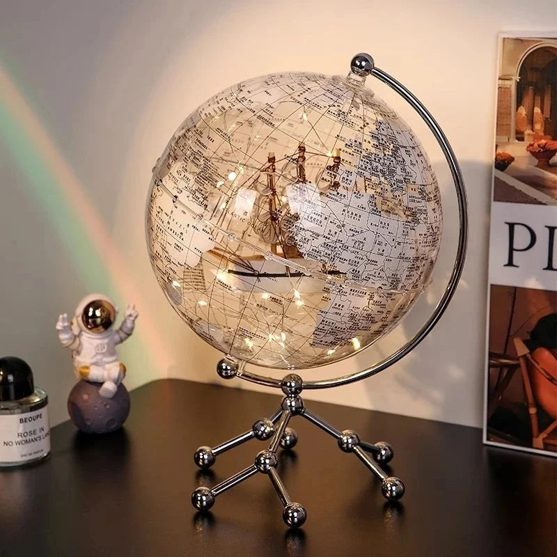 Modern Luxury Metal Globe Sailboat Statue Figurine for Tabletop Decor