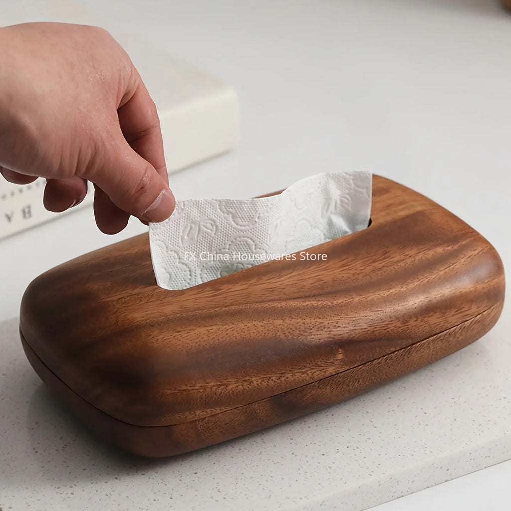 Modern Walnut Wood Tissue Box Cover Tabletop Ornament for Home Decor