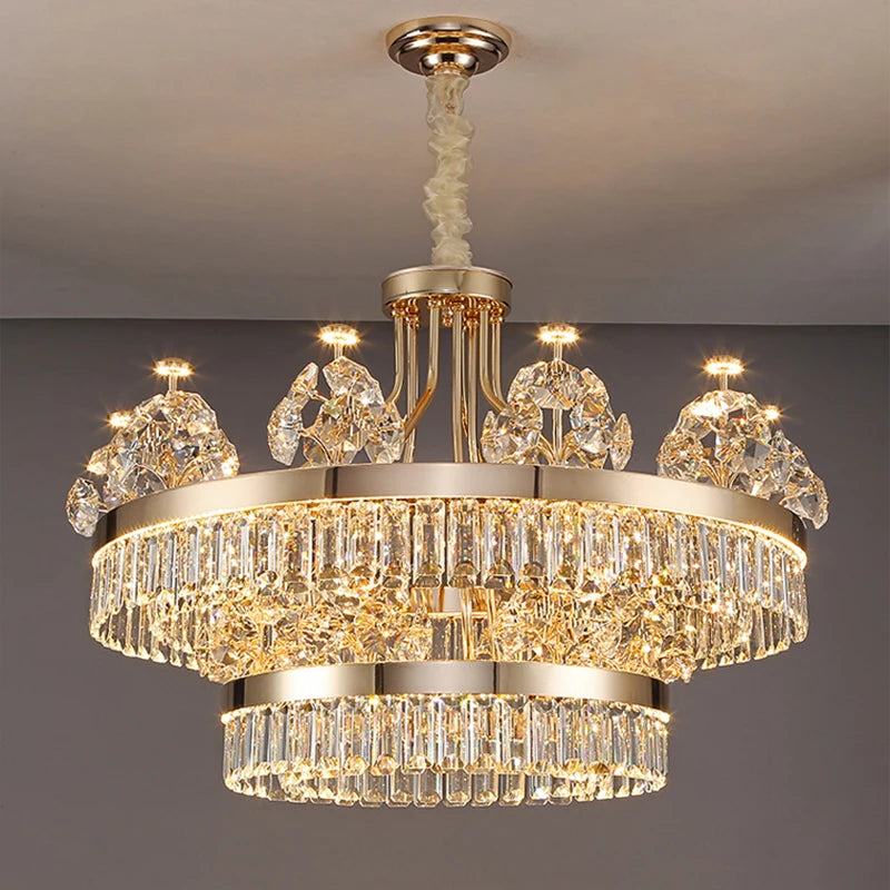 Postmodern Double-Layer Crystal LED Pendant Light for Living Room Villa
