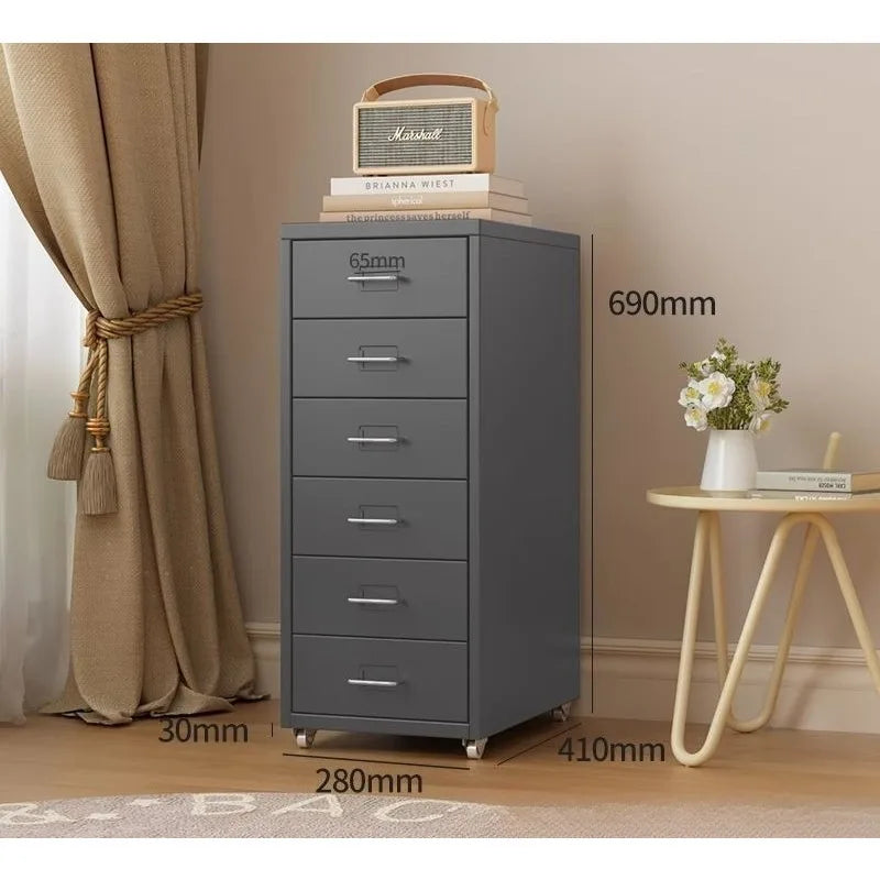 Narrow Metal Drawer Storage Cabinet Bedside Table with Silent Slides