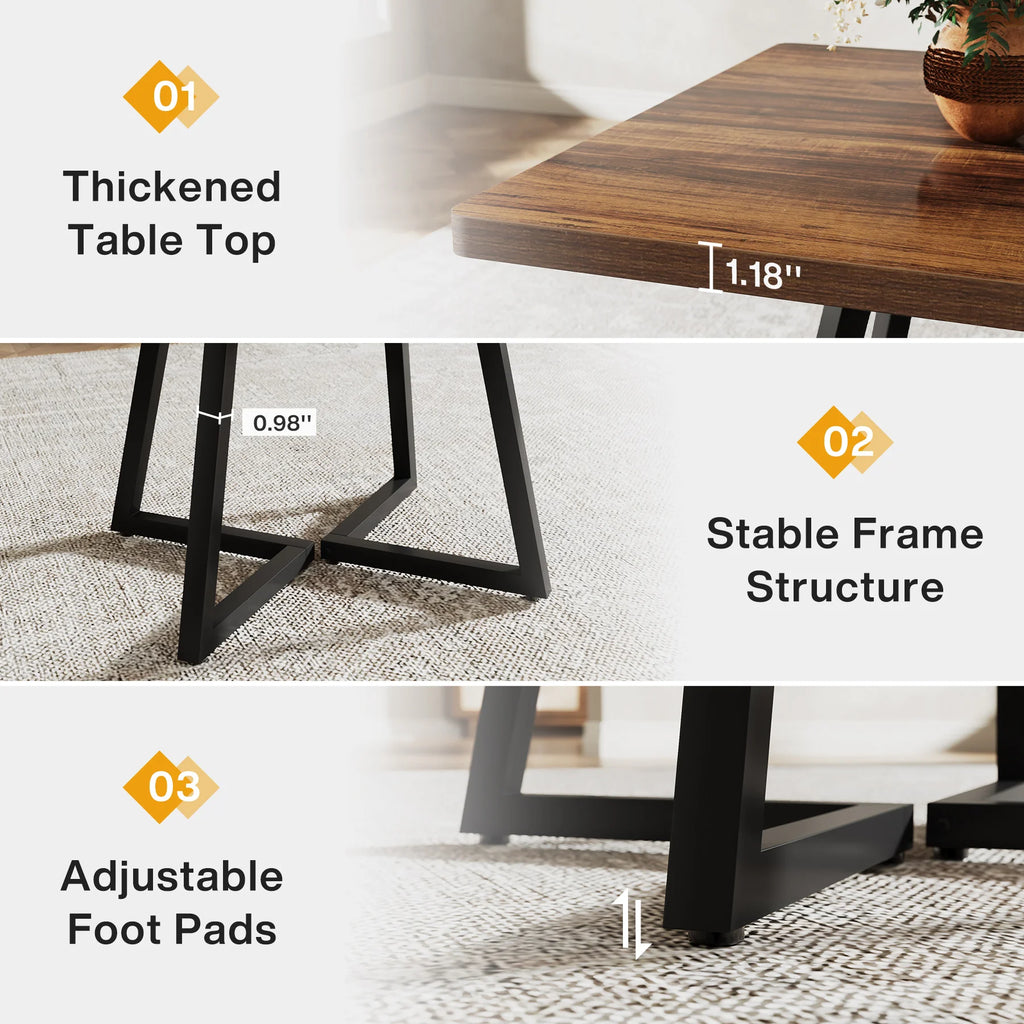 Square Industrial Dining Table with Wooden Top and Metal Base