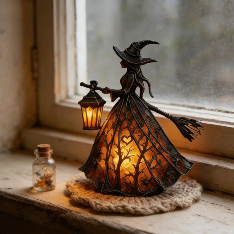 16cm Gothic Resin Halloween Witch Lamp Statue for Tabletop Decor
