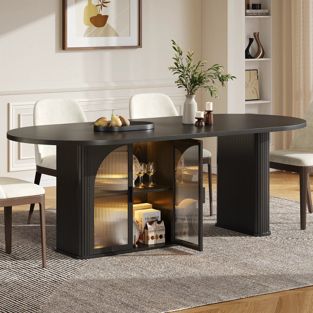 177.8cm Oval Dining Table for 6 to 8 People with Storage LED Light