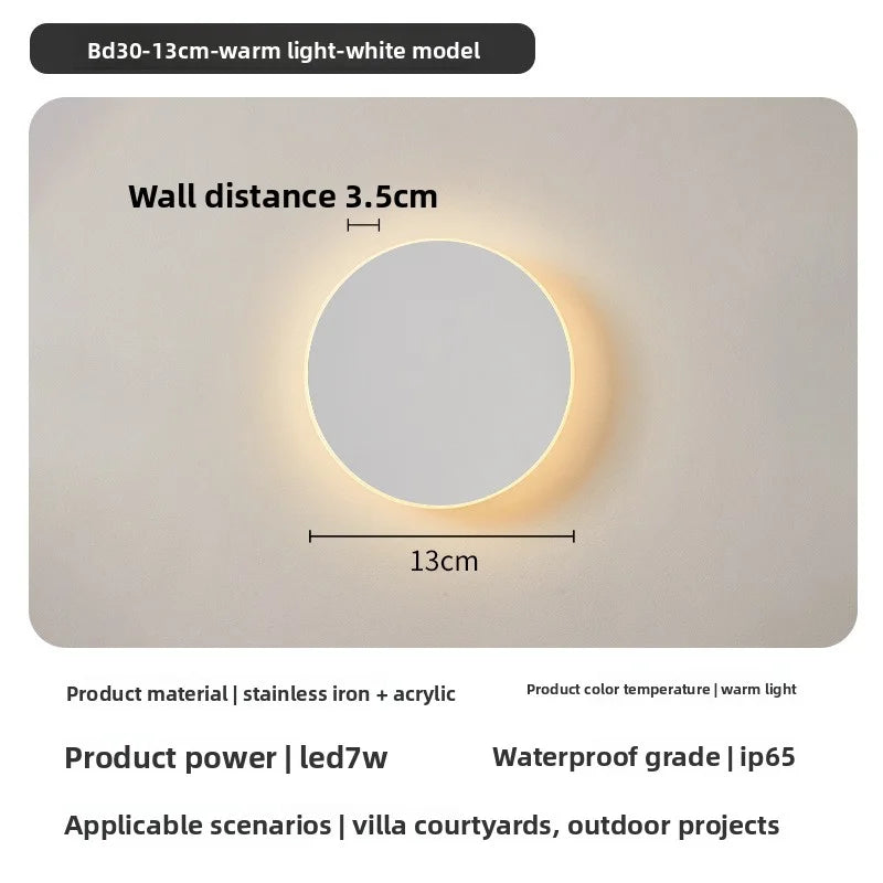 Round LED Wall Light IP65 Waterproof Outdoor Corridor Entrance Porch Bedroom Exterior Decoration Lighting