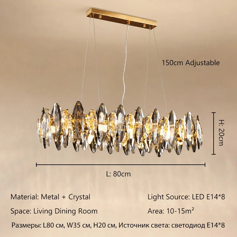 Modern Luxury Crystal Chandelier LED Pendant Light Living Room Dining Room