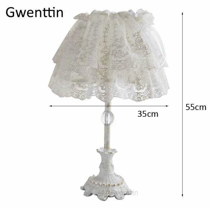 Nordic Ins Pink Table Lamp Lace Fabric LED Stand Desk Light Fixtures for Bedroom Bedside Princess Home Decor Luminaire E27