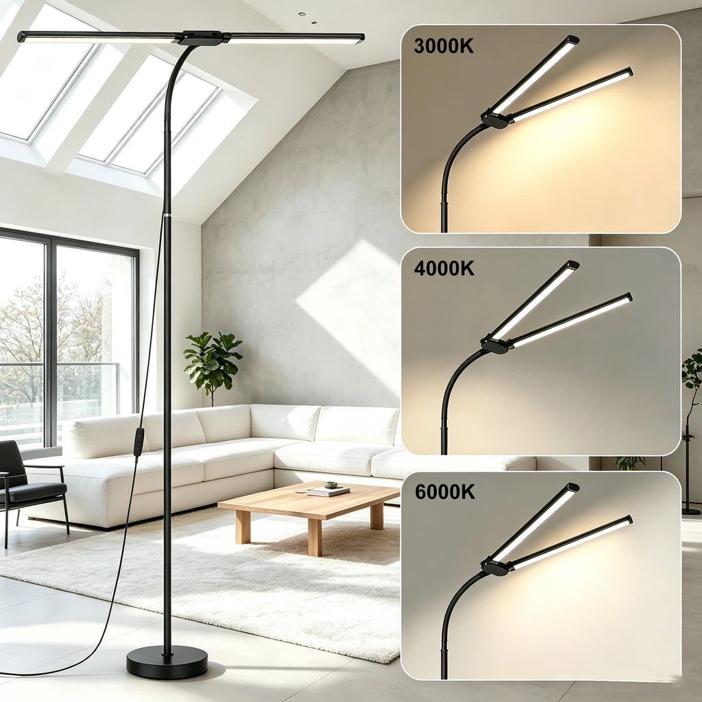 Modern LED Floor Lamp 3 Color Modes 10 Brightness Adjustable Flexible Gooseneck USB Standing Lamp for Living Room Reading Study Workbench