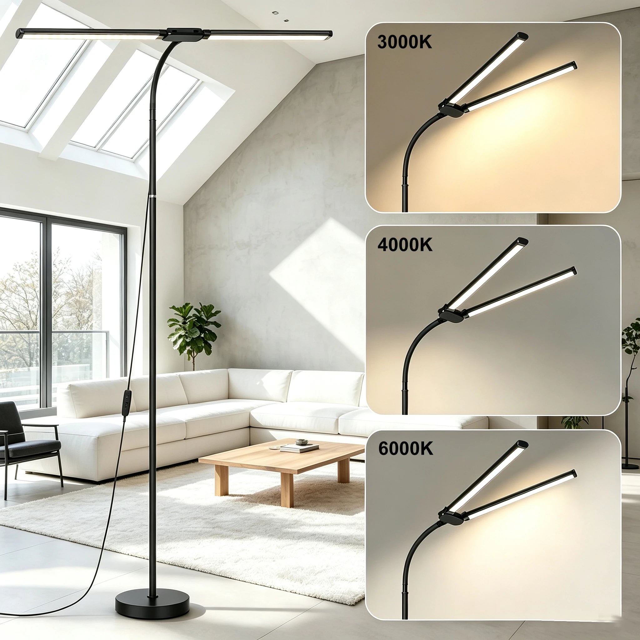 Modern LED Floor Lamp 3 Color Modes 10 Brightness Adjustable Flexible Gooseneck USB Standing Lamp for Living Room Reading Study Workbench