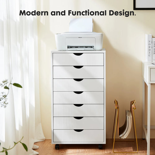 7-Drawer Wooden Mobile Storage Cabinet with Rolling Wheels