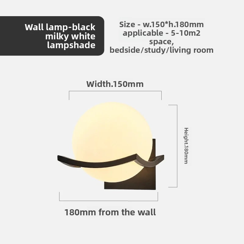 Modern Glass Ball LED Moon Wall Lamp Gold Decoration Light for Bedroom Bedside Hotel Porch