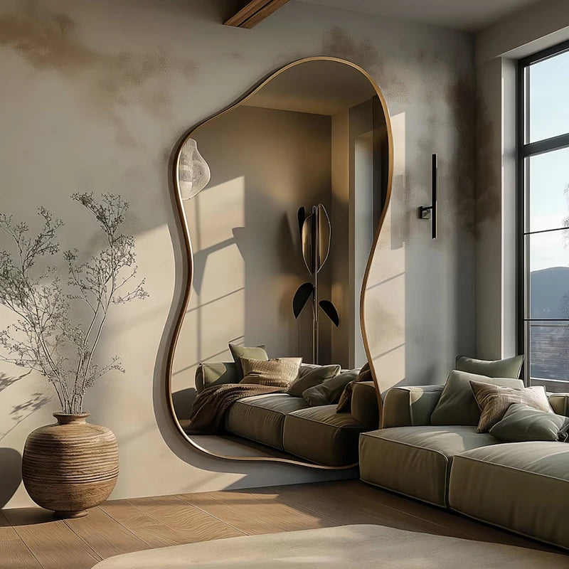 Modern Luxury Irregular Full Body Standing Floor Mirror for Living Room