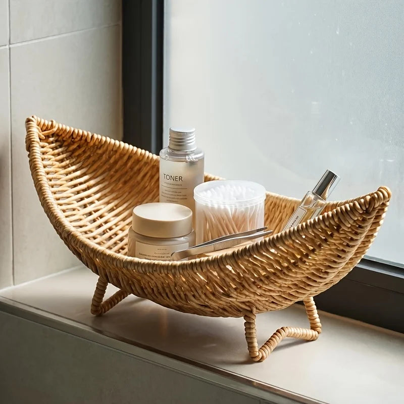 Nordic Woven Plastic Storage Basket for Tabletop Decor