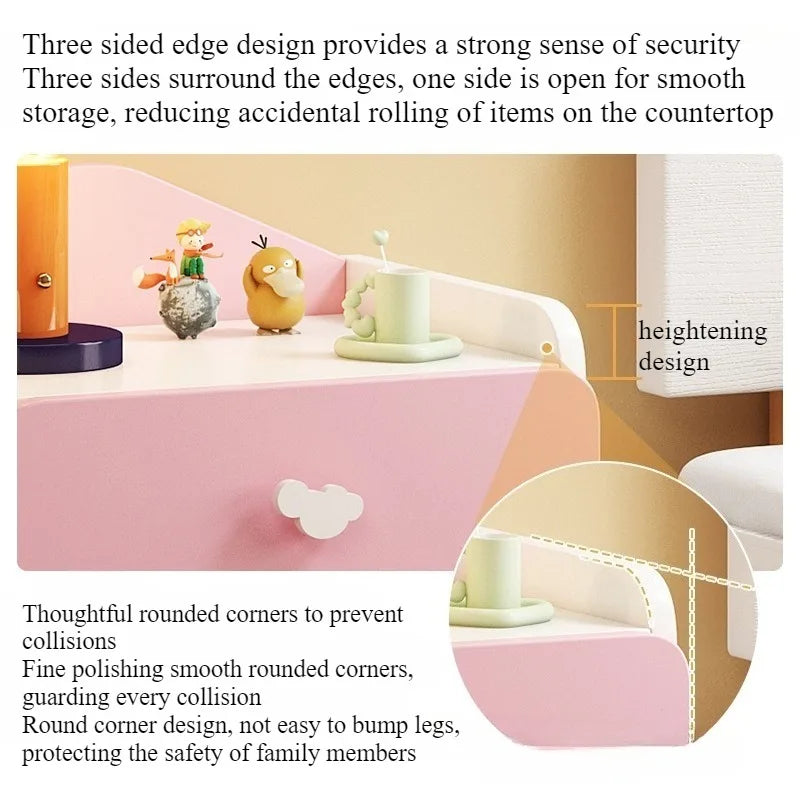 Modern Kids Bedside Table Cute Cream Style Bedroom Storage Locker Nightstand