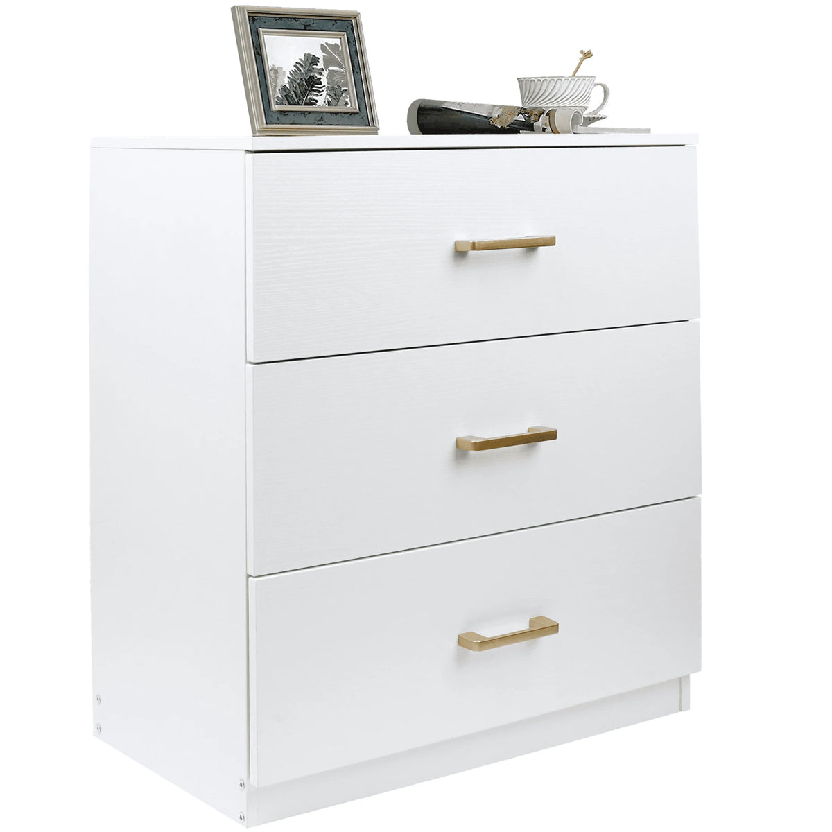 66cm Modern 3-Drawer Nightstand Wooden Bedside Storage Cabinet White