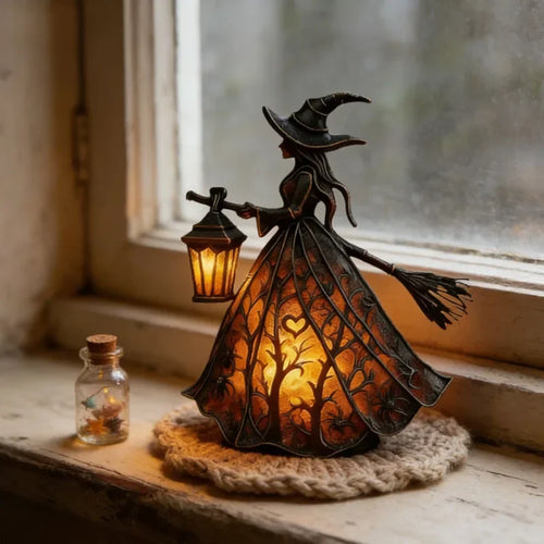 16cm Gothic Resin Halloween Witch Lamp Statue for Tabletop Decor
