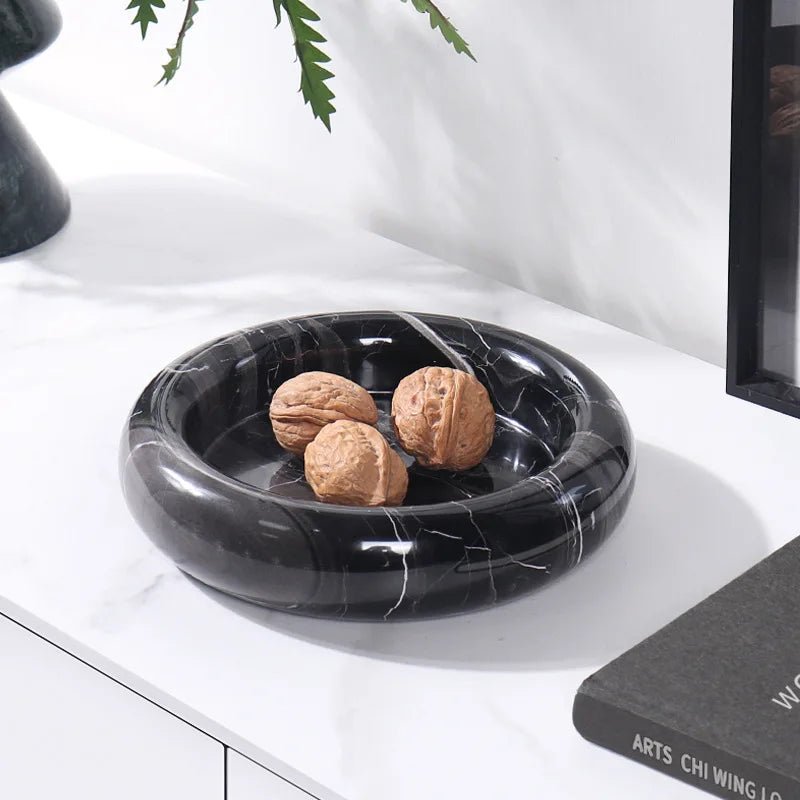 Creative Round Marble Fruit Plate Tabletop Ornament for Home Decor