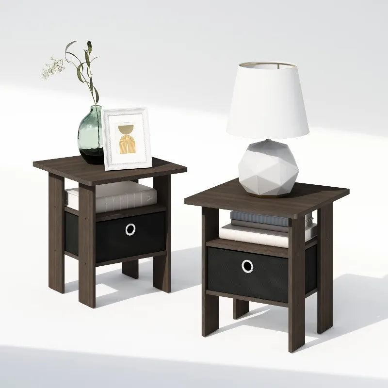 44cm Modern Bedside Table Set of 2 with Bin Drawer Nightstand
