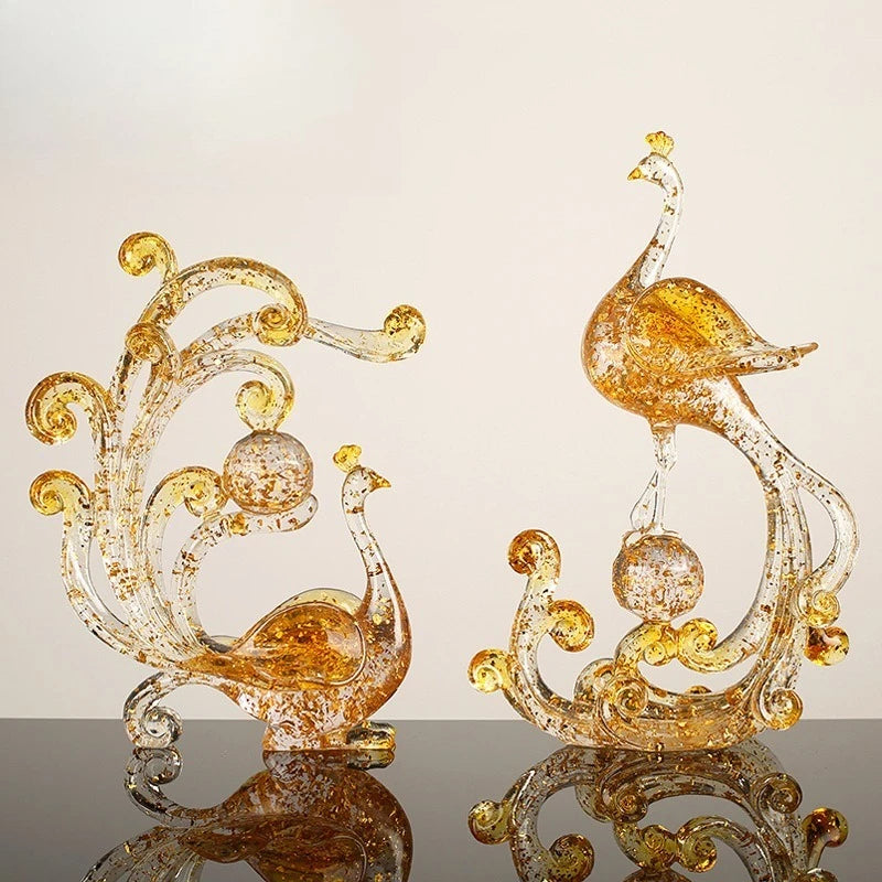 Modern Transparent Gold Foil Elk Sculpture Tabletop Figurine for Home Decor