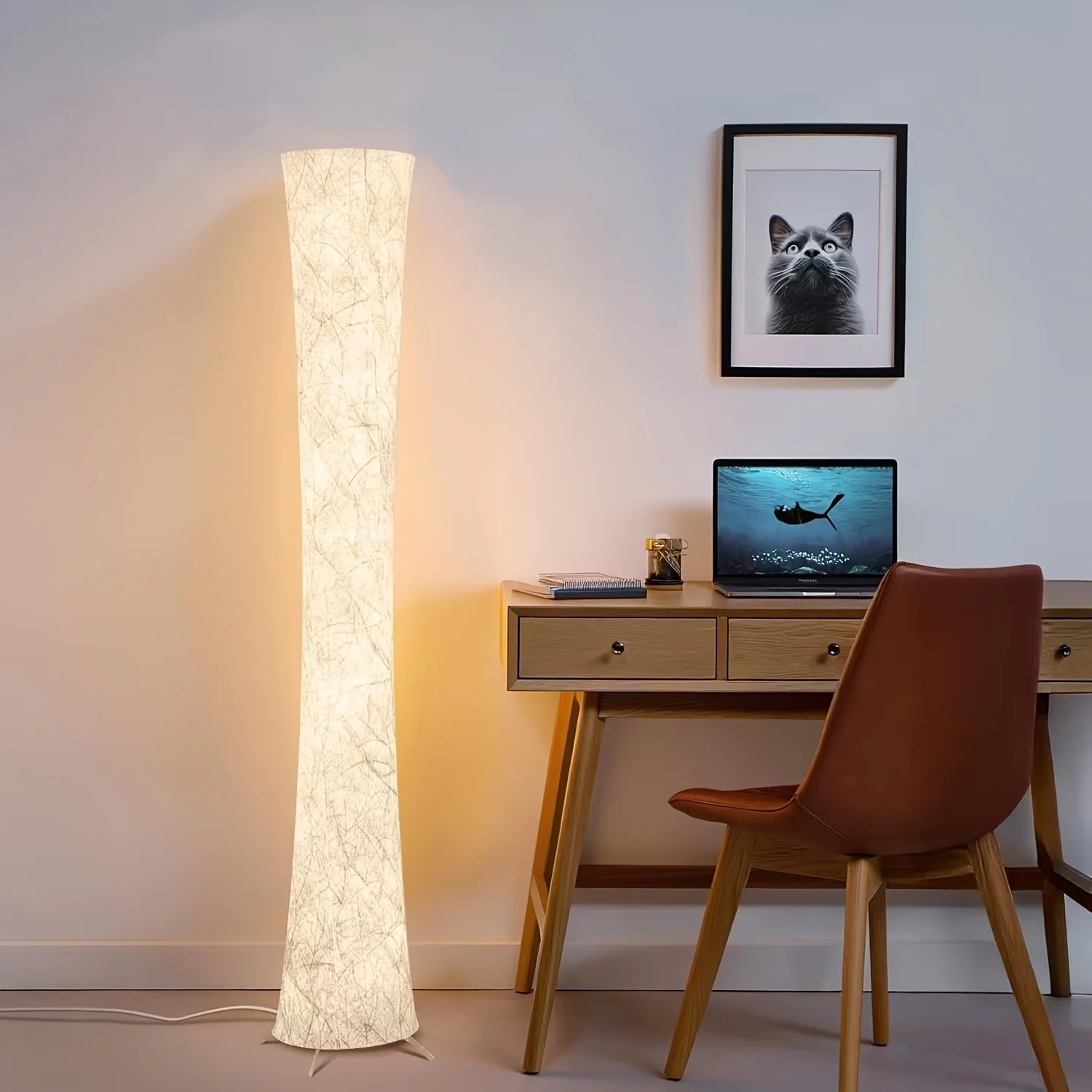 Modern Floor Lamp with Tyvek Paper Shade, 3 Color Temperatures, APP & Remote Control, Timer