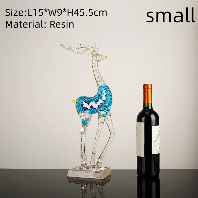 Modern Luxury Transparent Elk Resin Statue Tabletop Ornament for Home Decor