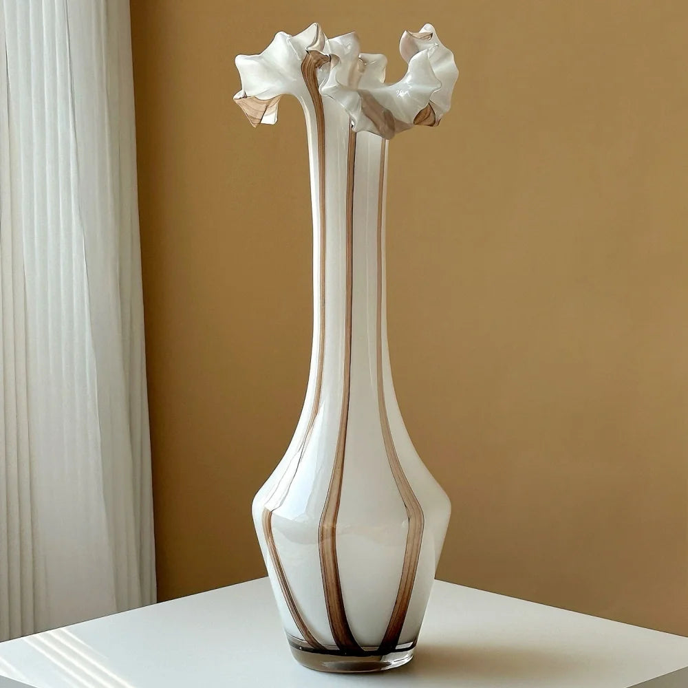 Modern Minimalist Wavy Neck Glass Vase Tabletop Ornament for Home Decor