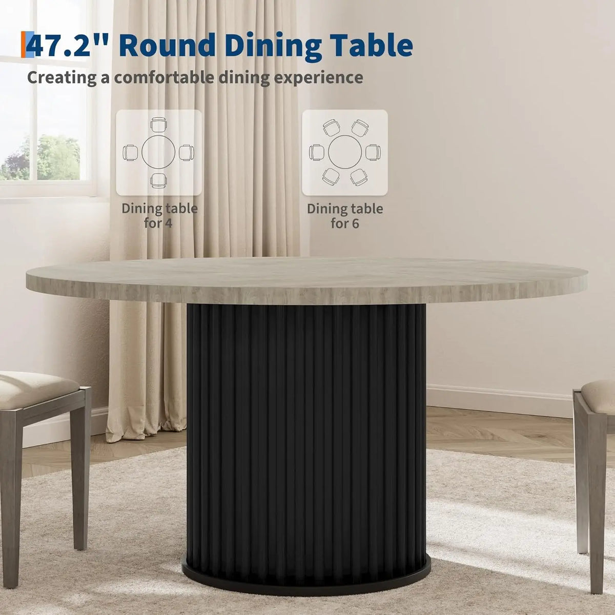 120cm Round Dining Table for 4-6 People Wood Kitchen Table Metal Pedestal Base Grey