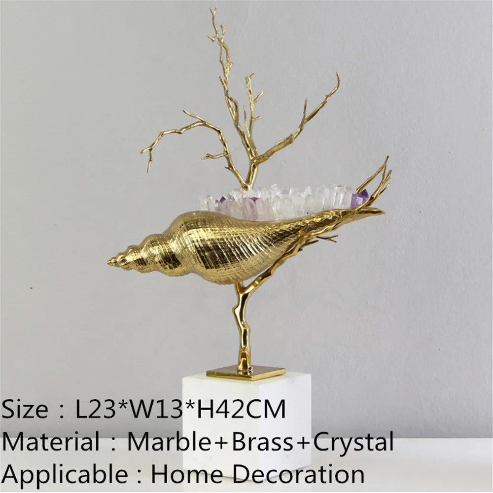 Modern Luxury Crystal Conch Desktop Ornament for Living Room Decor
