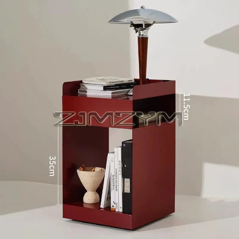 Square Metal Sofa End Cabinet Coffee Table Nightstand Storage Cart