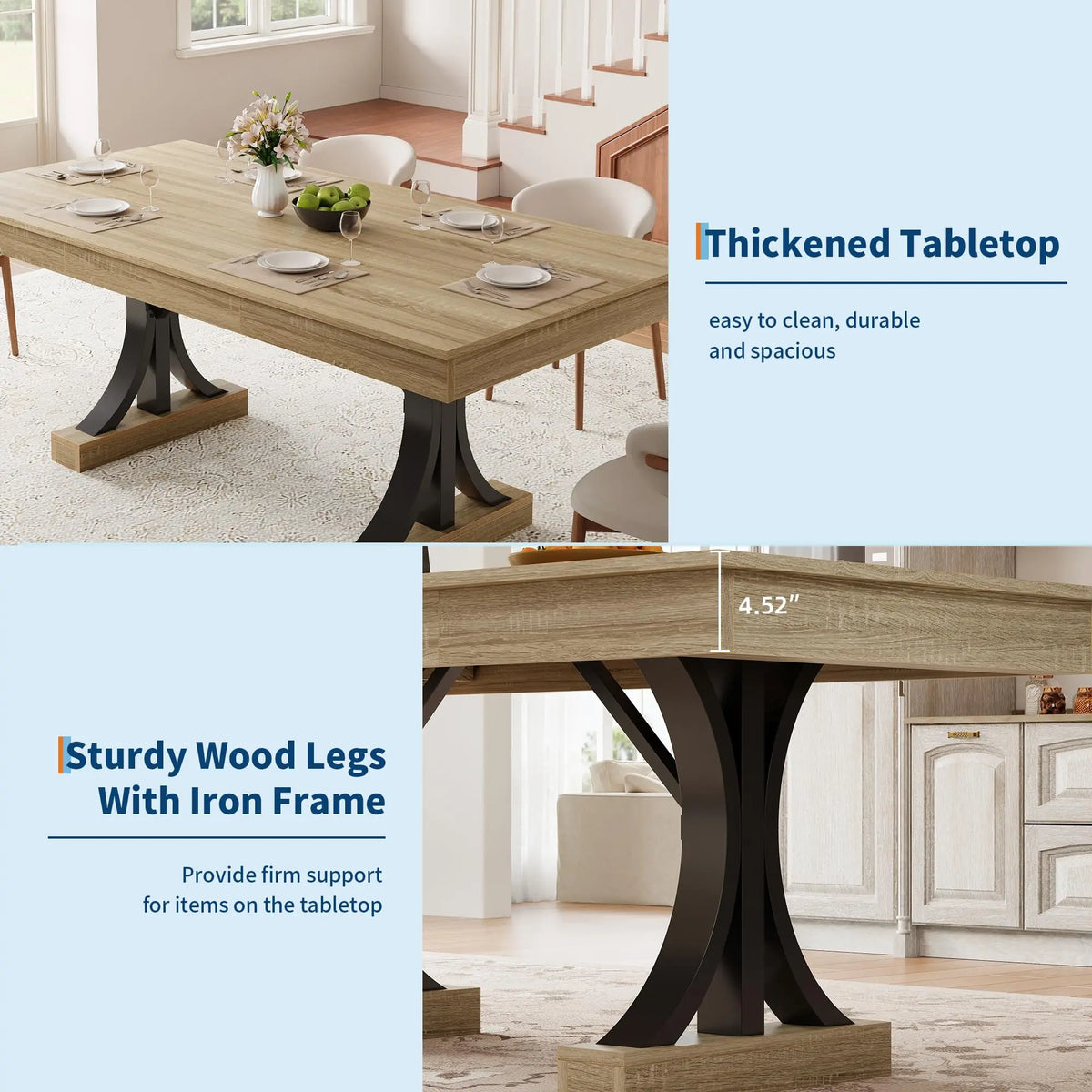 180.3cm Dining Table with 2 Drawers Industrial Rectangular Kitchen Table