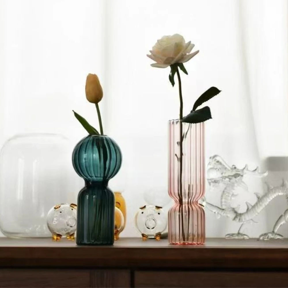 Creative Striped Glass Flower Vase Tabletop Ornament for Home Decor