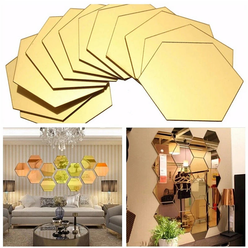 Modern 3D Hexagon Honeycomb Acrylic Mirror Wall Stickers for Home Decor