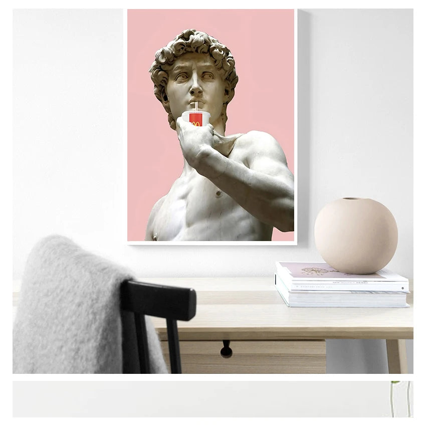 Modern Vaporwave David Statue Canvas Wall Art Print for Living Room