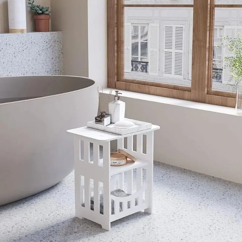 Modern Small Bedside Table with Storage Shelf and Drawer White