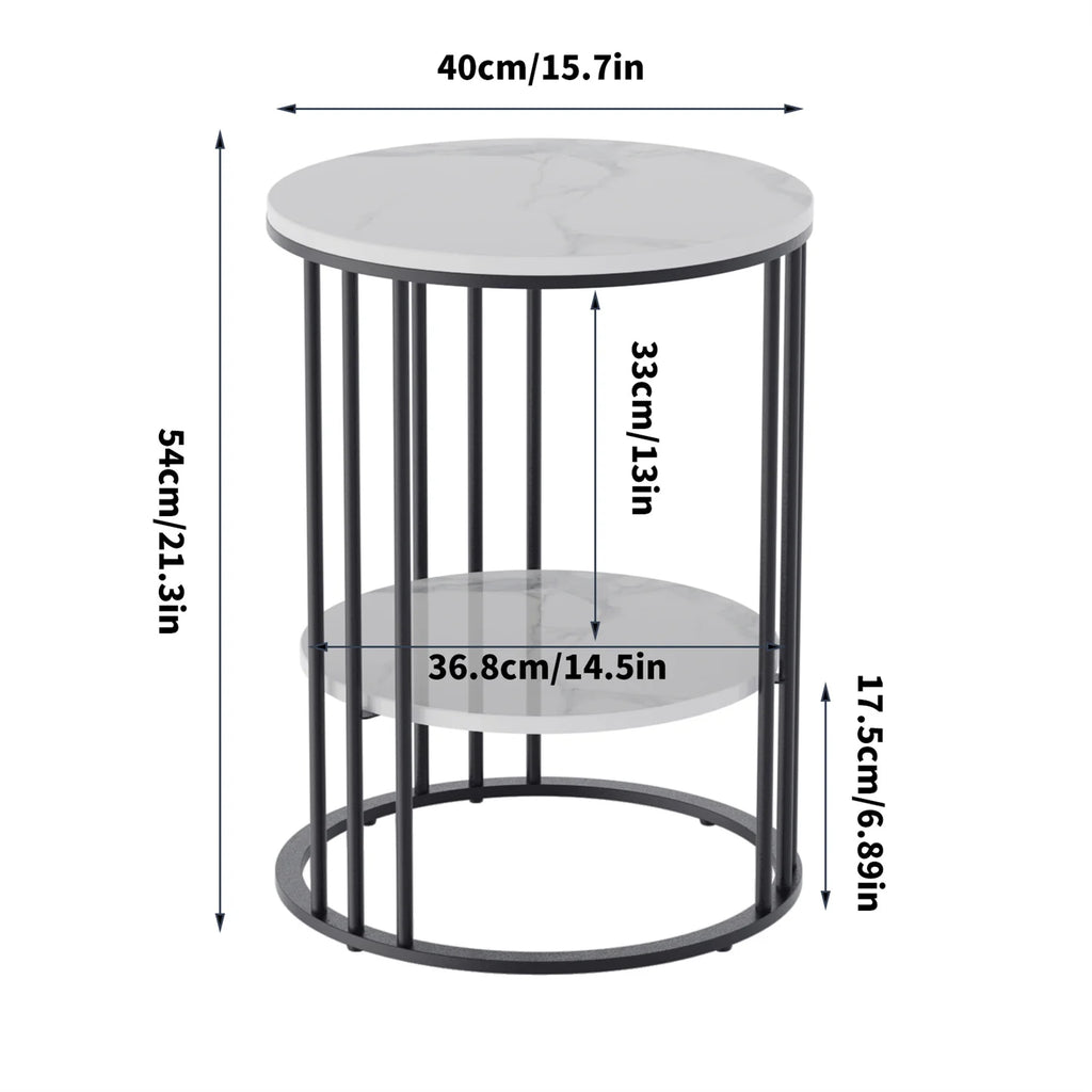 2-Tier Round Sintered Stone End Table with Metal Frame IUJ-XZ218