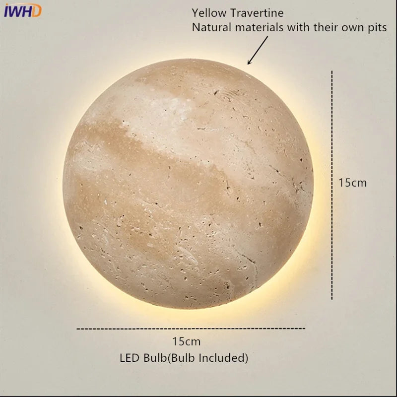 Modern Yellow Travertine and Glass LED Wall Lamp