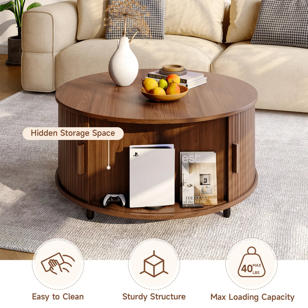 Round Coffee Table with Storage 80x80x40 cm Walnut