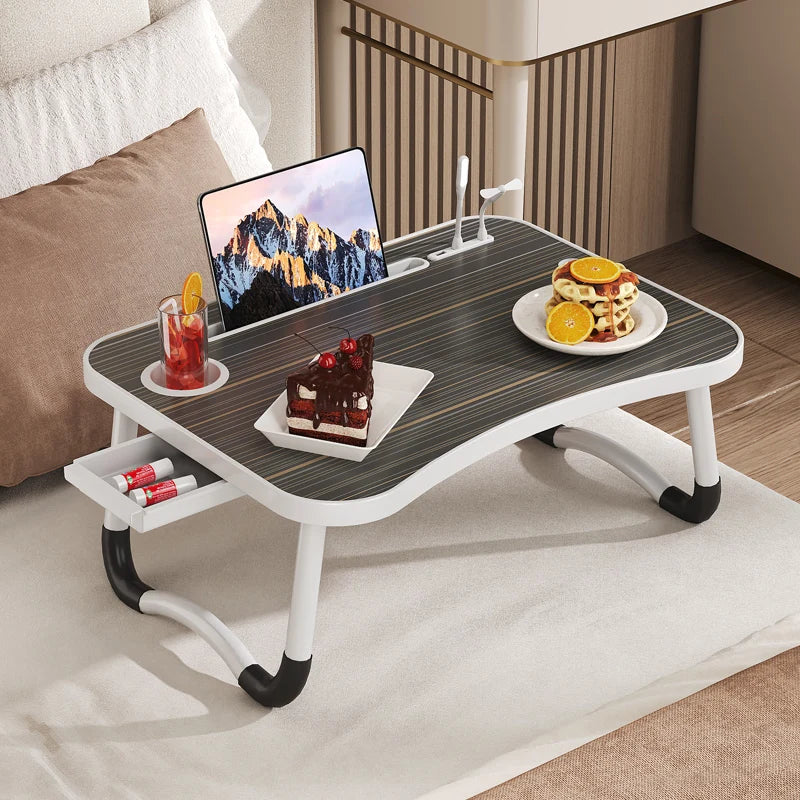 Lap Desk with Tablet Slot, Foldable Laptop Table with Storage Drawer for Bed