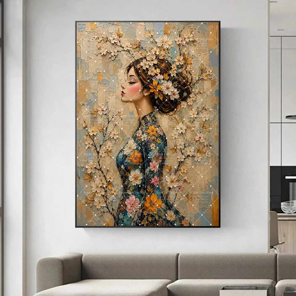 Boho Abstract Floral Woman Canvas Painting Poster for Home Decor
