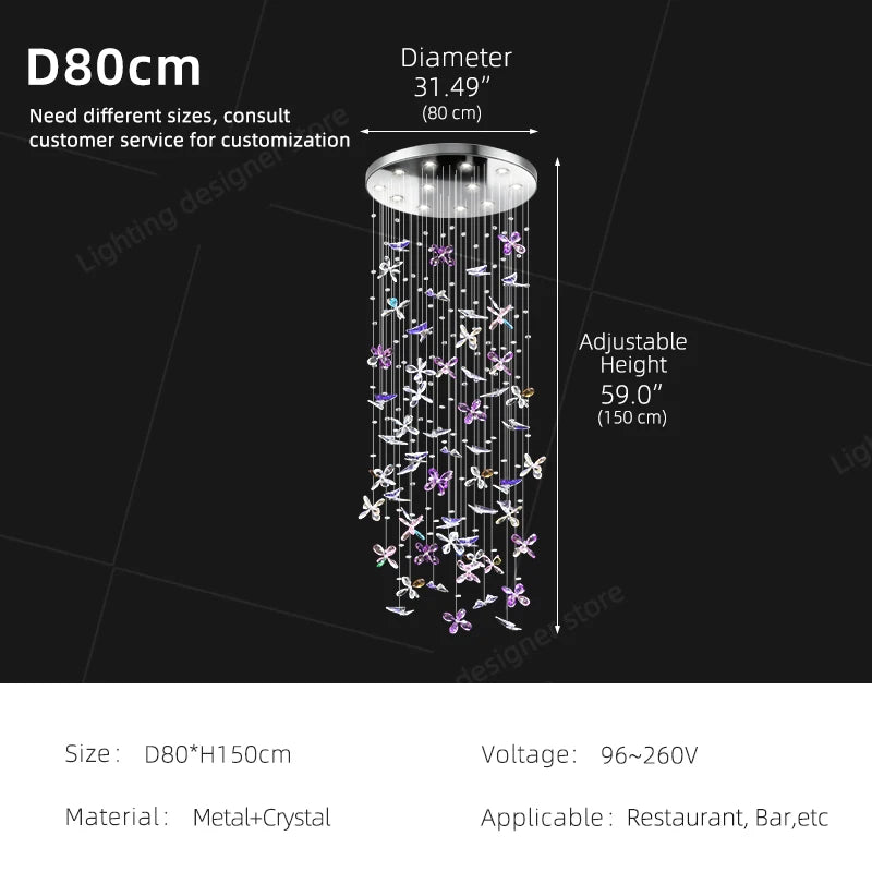 Crystal Butterfly LED Chandelier Dining Room Kitchen Island
