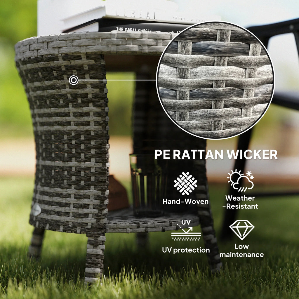 46 cm Wicker Coffee Table 2-Tier Outdoor Side Table Mixed Gray