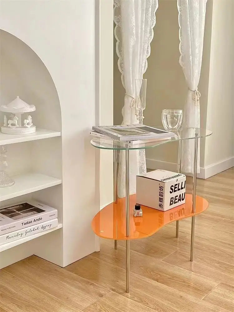 2-Tier Acrylic Coffee Table with Metal Frame for Living Room
