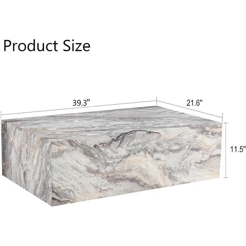 100cm Modern Rectangular Coffee Table Faux Grey Marble Wood Base