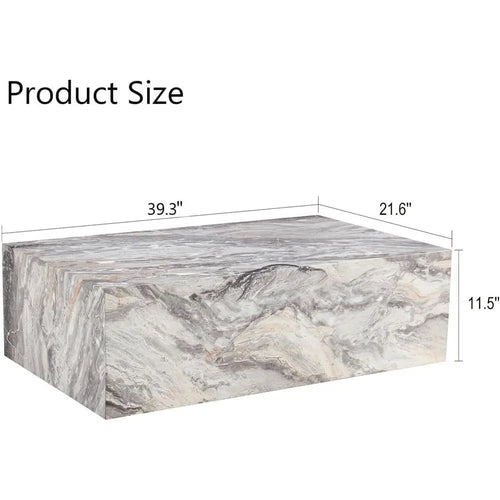 100cm Modern Rectangular Coffee Table Faux Grey Marble Wood Base