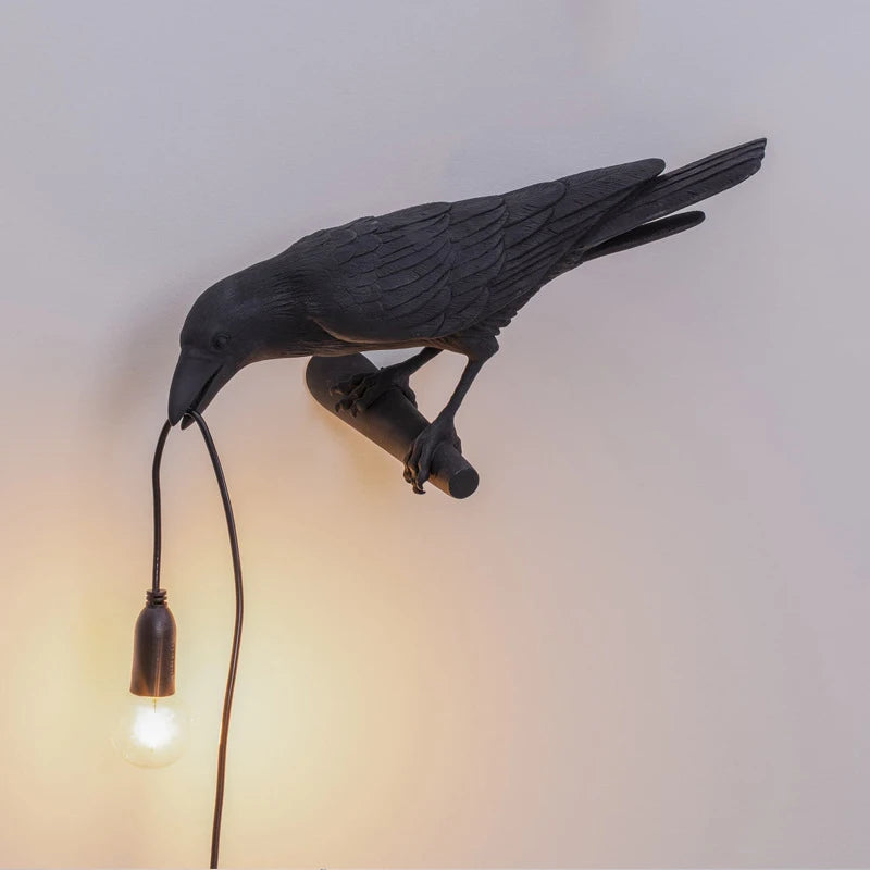 Resin Lucky Bird Crow Wall & Table Lamp Night Light Free Bulb
