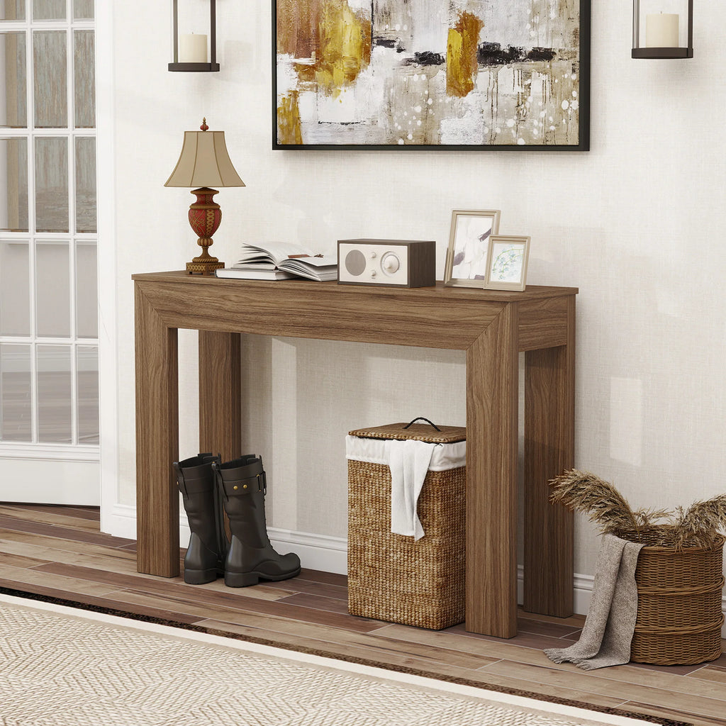 Modern Narrow Console Table 120cm Entryway Sofa Table Behind Couch Living Room Hallway Walnut