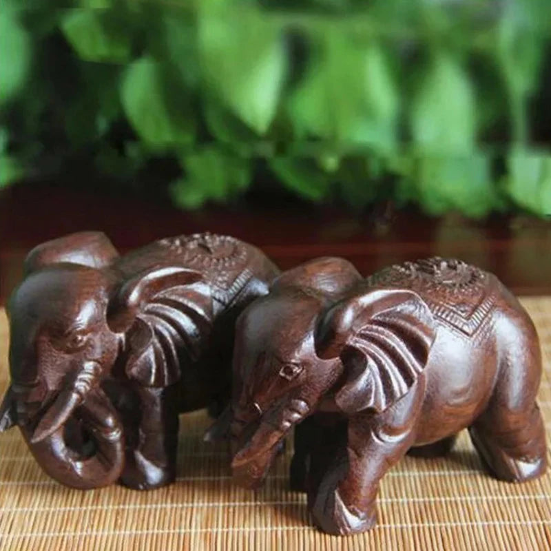Vintage Carved Wooden Elephant Sculpture Tabletop Figurine for Home Decor