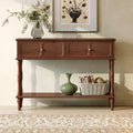 Narrow Mid-Century Wooden Console Table with Drawers and Storage